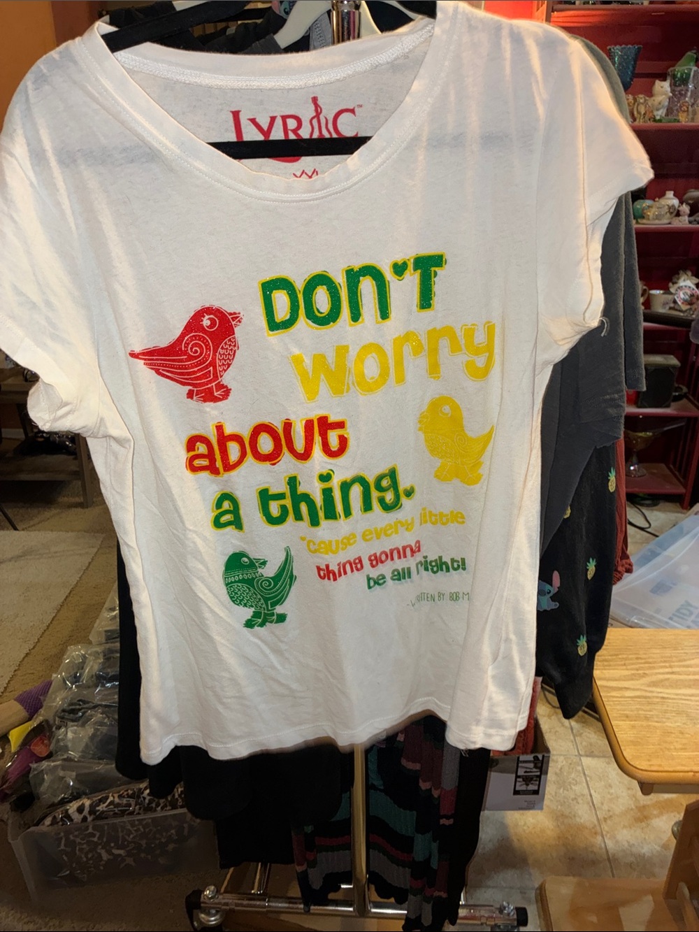 Lyric White Graphic 'Don't Worry' Short Sleeve Tee